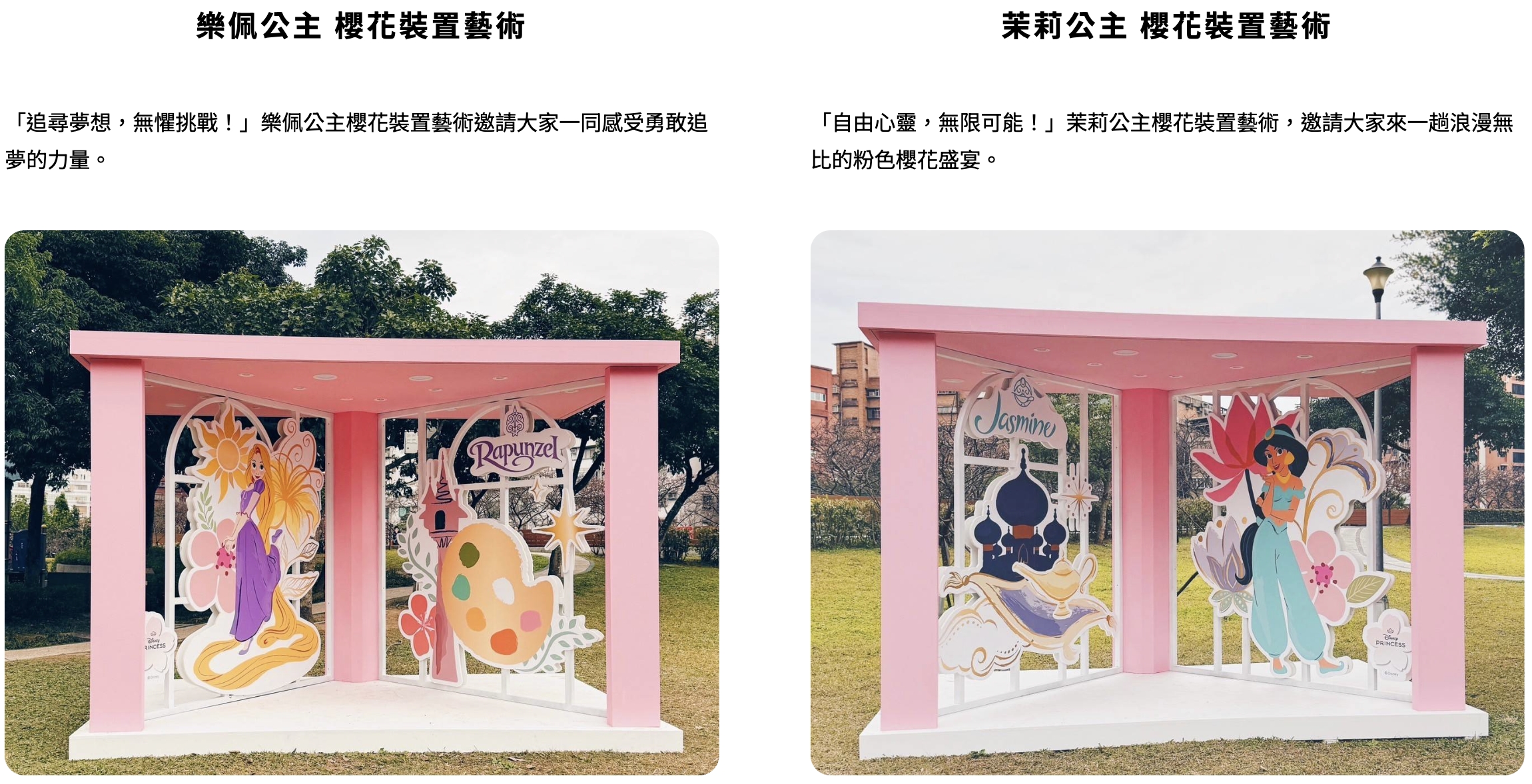 【2025東湖樂活公園櫻花季】最新迪士尼裝置藝術,茉莉公主&樂佩公主陪你賞櫻,浪漫寒櫻綻放中,周邊順遊景點攻略!