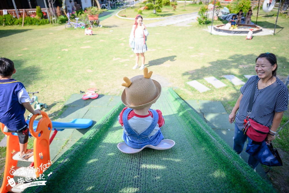彰化景點【有樂莊園】田尾親子景點推薦,小火車免費搭不限時,沙坑溜滑梯球池免費玩,還能用餐下午茶!