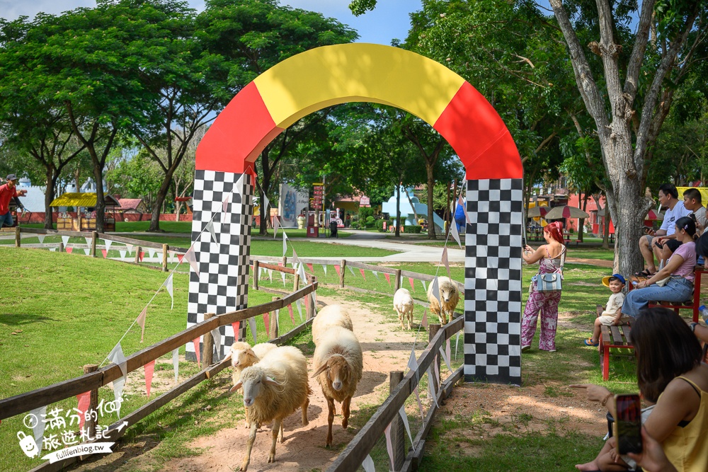 芭達雅親子景點【芭達雅小綿羊農莊】Pattaya Sheep Farm精彩動物運動會,童話故事場景,能餵動物.玩樂園,還能騎馬坐馬車!