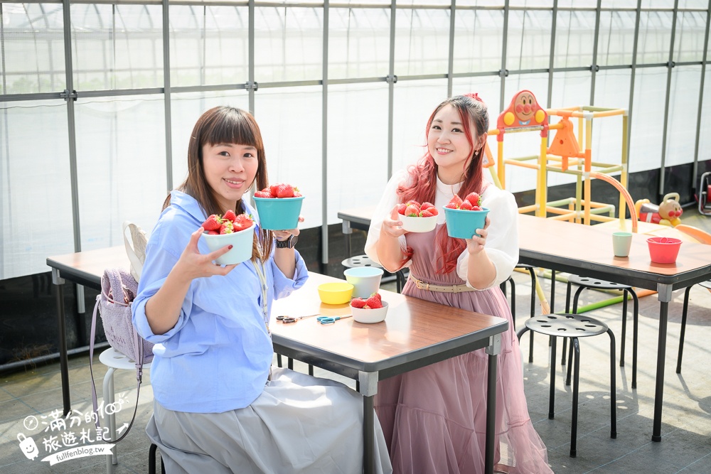 福岡草莓園【Fruitelier中村果樹園】久留米親子草莓園,50分鐘草莓吃到飽.能邊採邊吃,還有兒童遊戲區好溫馨!