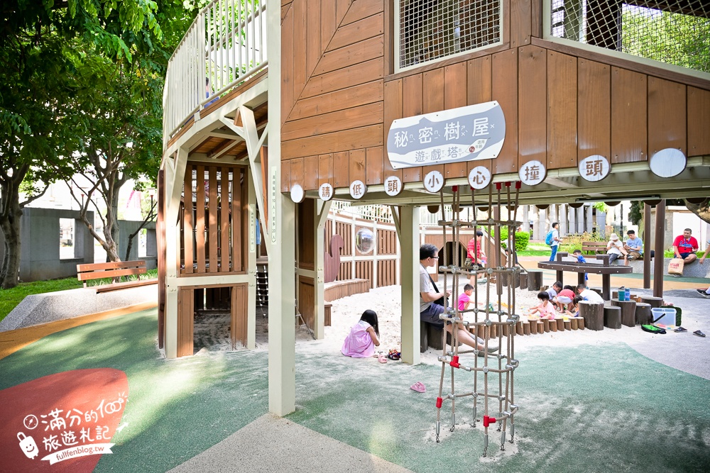 桃園【中壢光明公園】光明公園最新四大區年齡分層遊具,樹屋主題遊戲場好好玩,全年有水可以玩,旁邊就是中壢夜市!