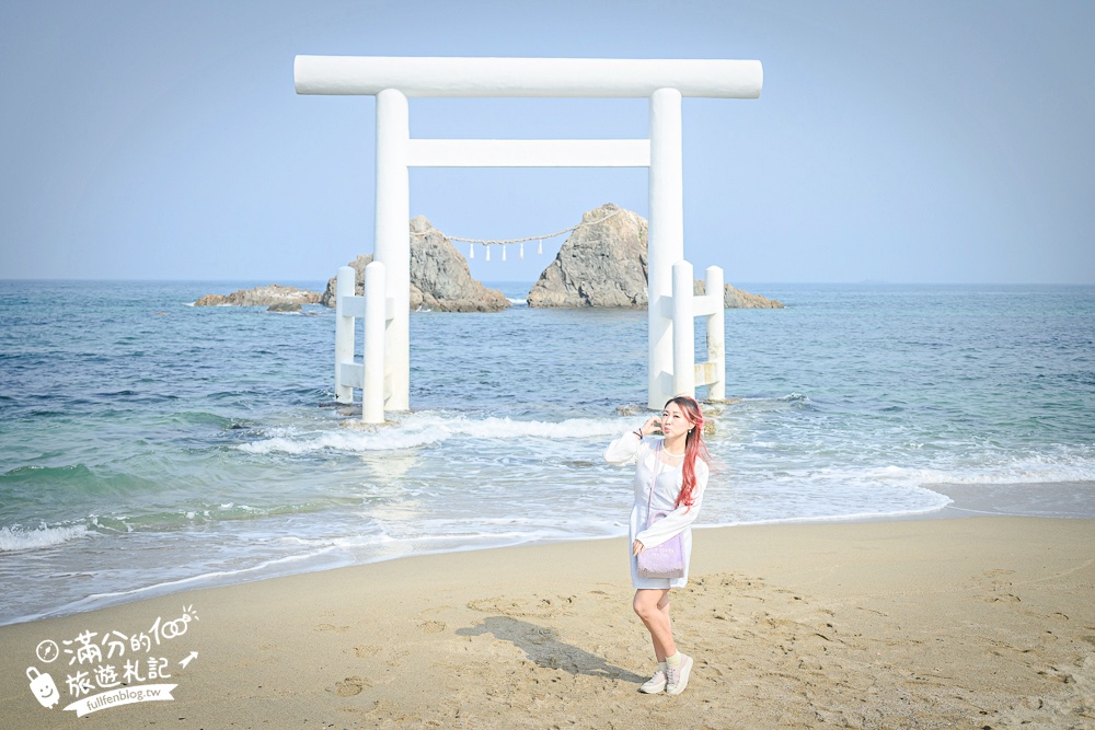 福岡景點【櫻井二見浦夫婦岩】糸島必訪日本海灘百選.海上的白色大鳥居.望夫妻奇岩.踩沙踏浪賞心悅目!