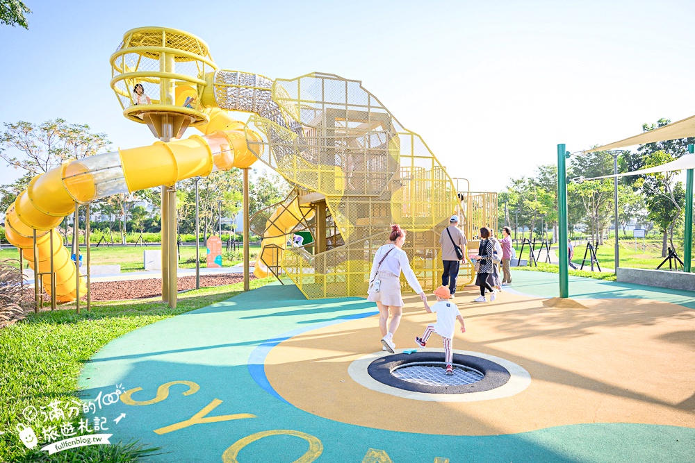 彰化【田中熊趣米公園】最新熊主題親子遊戲場.滑梯.沙坑.滑索一次滿足.還能近距離看高鐵奔馳!