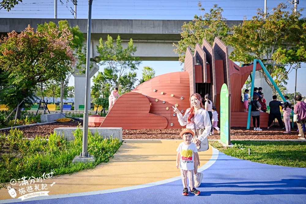 彰化【田中熊趣米公園】最新熊主題親子遊戲場.滑梯.沙坑.滑索一次滿足.還能近距離看高鐵奔馳!