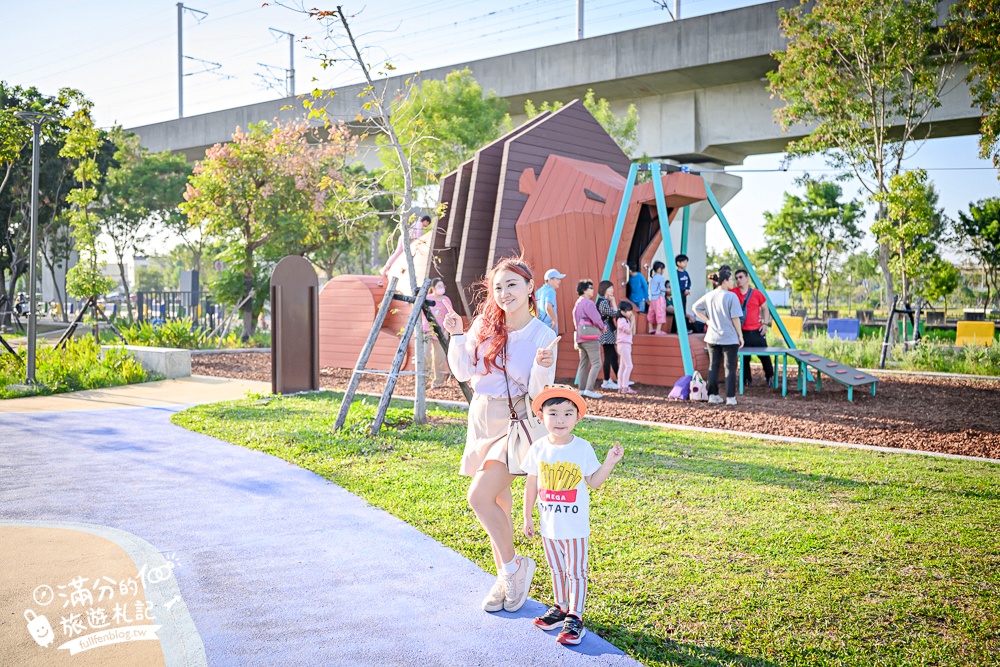 彰化【田中熊趣米公園】最新熊主題親子遊戲場.滑梯.沙坑.滑索一次滿足.還能近距離看高鐵奔馳!
