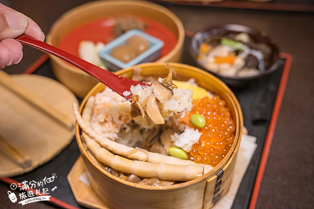 福島會津若松必吃美食【田季野輪箱飯】圓形木盒傳統料理～掀開的瞬間,完全就是香氣爆擊