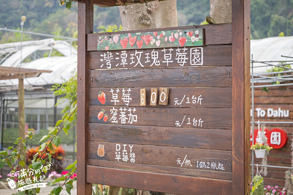 苗栗【灣潭玫瑰草莓園】大湖親子草莓園推薦,苗栗最大規模溫室高架草莓園.還能玩草莓醬手作DIY!