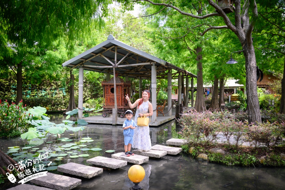 台中【田寮農莊】台中落羽松庭院餐廳,純樸鄉村風~療癒的水上蓮花池步道!