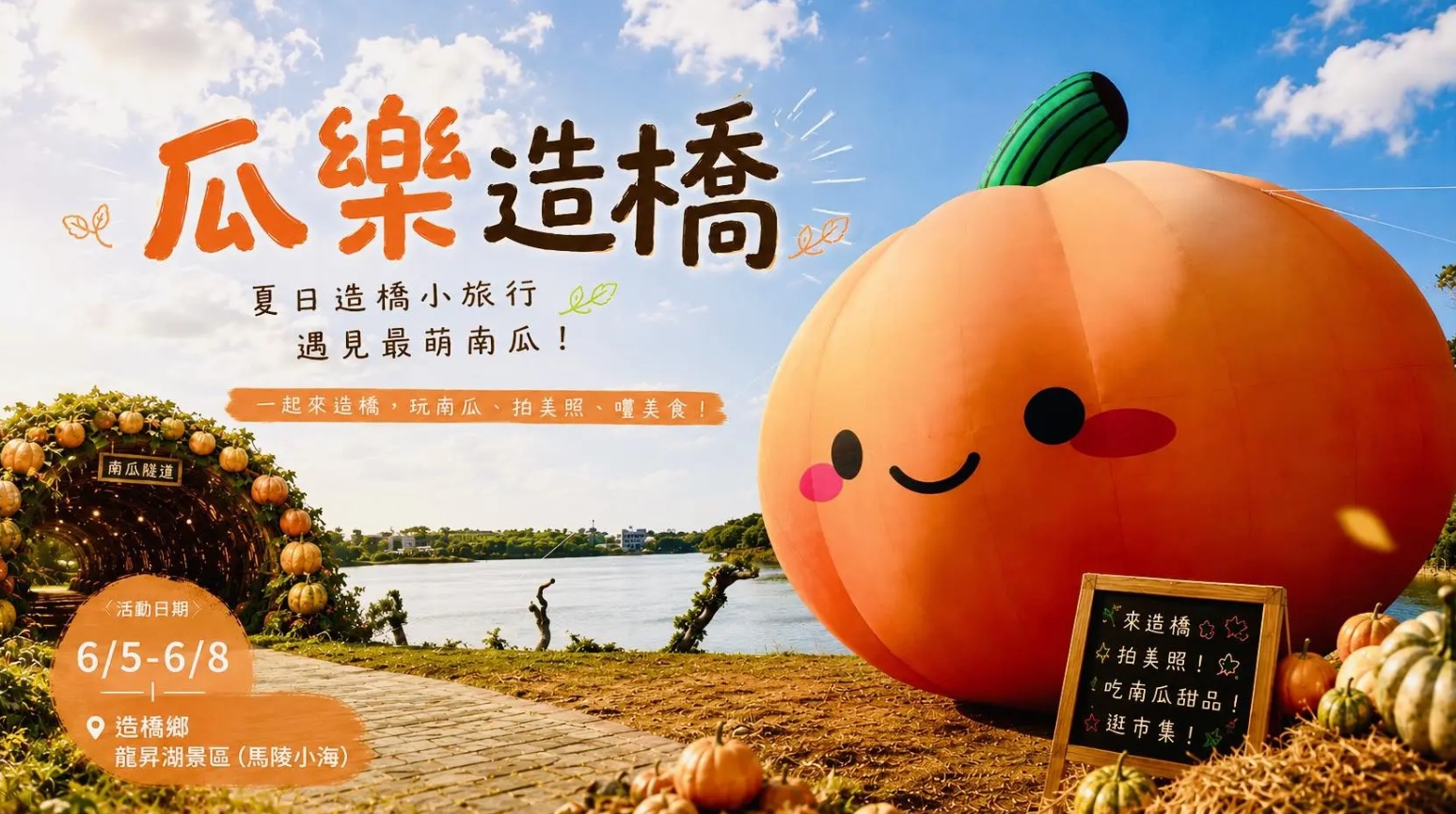 【2026苗栗造橋南瓜節造橋南瓜隧道】千奇百怪的南瓜品種~綠湖上的南瓜藝術廊道!