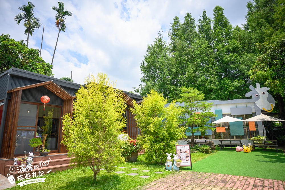 嘉義景點【綠盈牧場親子餐廳】萌牛玻璃屋裡用餐,可以釣魚.玩滑梯和跳跳馬.荷蘭馬廄好亮眼!