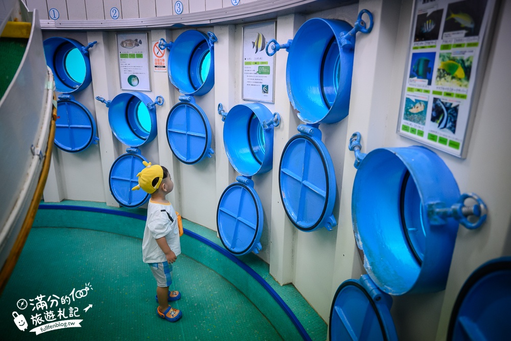 沖繩【海中展望塔】部瀬名海中公園必玩360環景圓窗看魚,以及海底玻璃船,沖繩雨天備案景點!